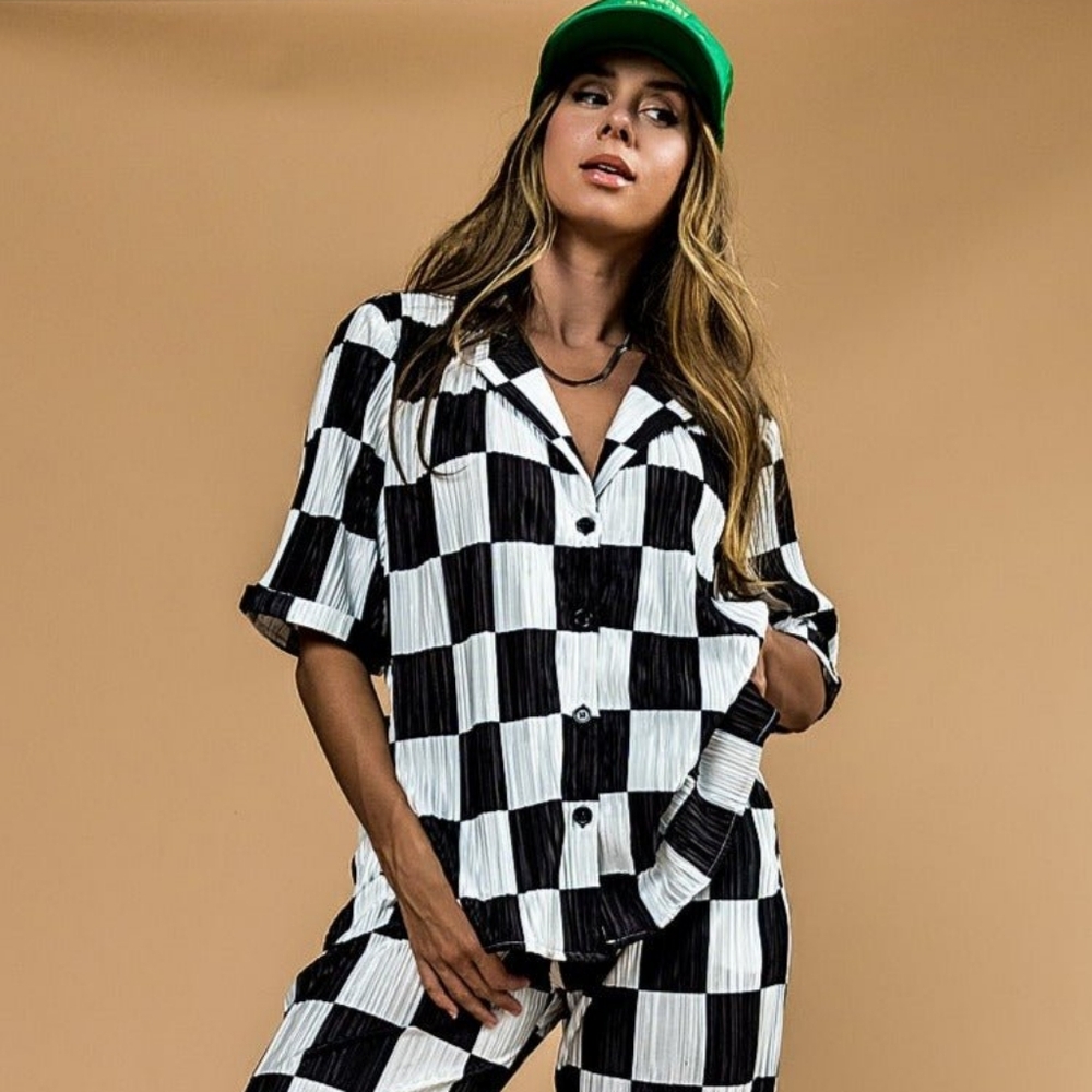 Dressed In Lala Plisse Checkered - SHIRT ONLY